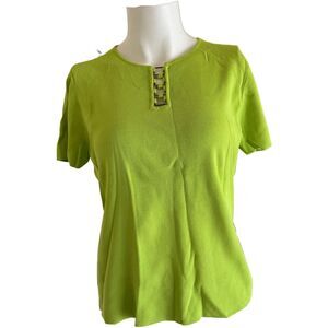 Cable & Gauge women’s Y2K gold buckle collar short sleeve blouse Large lime gree